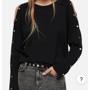 ALLSAINTS Suzie Sweater Snap Button Sleeve - Black size L